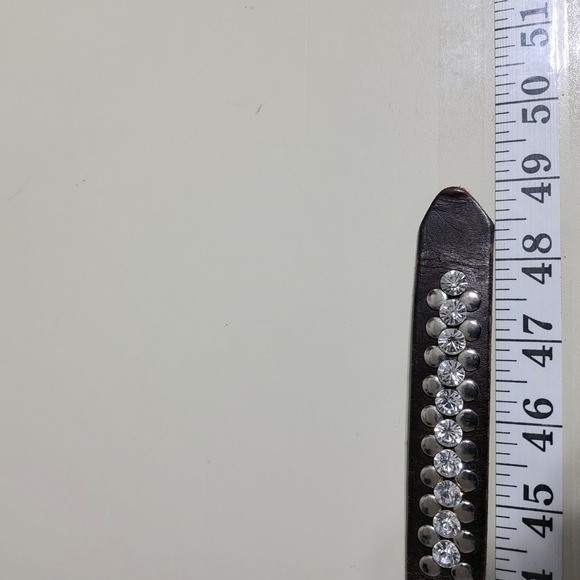 Womens Genuine Leather Rhinestone Flower Belt Brown ML Buckle Embellished - Picture 4 of 4